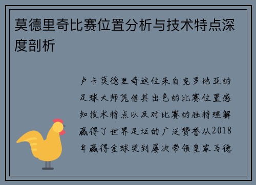莫德里奇比赛位置分析与技术特点深度剖析